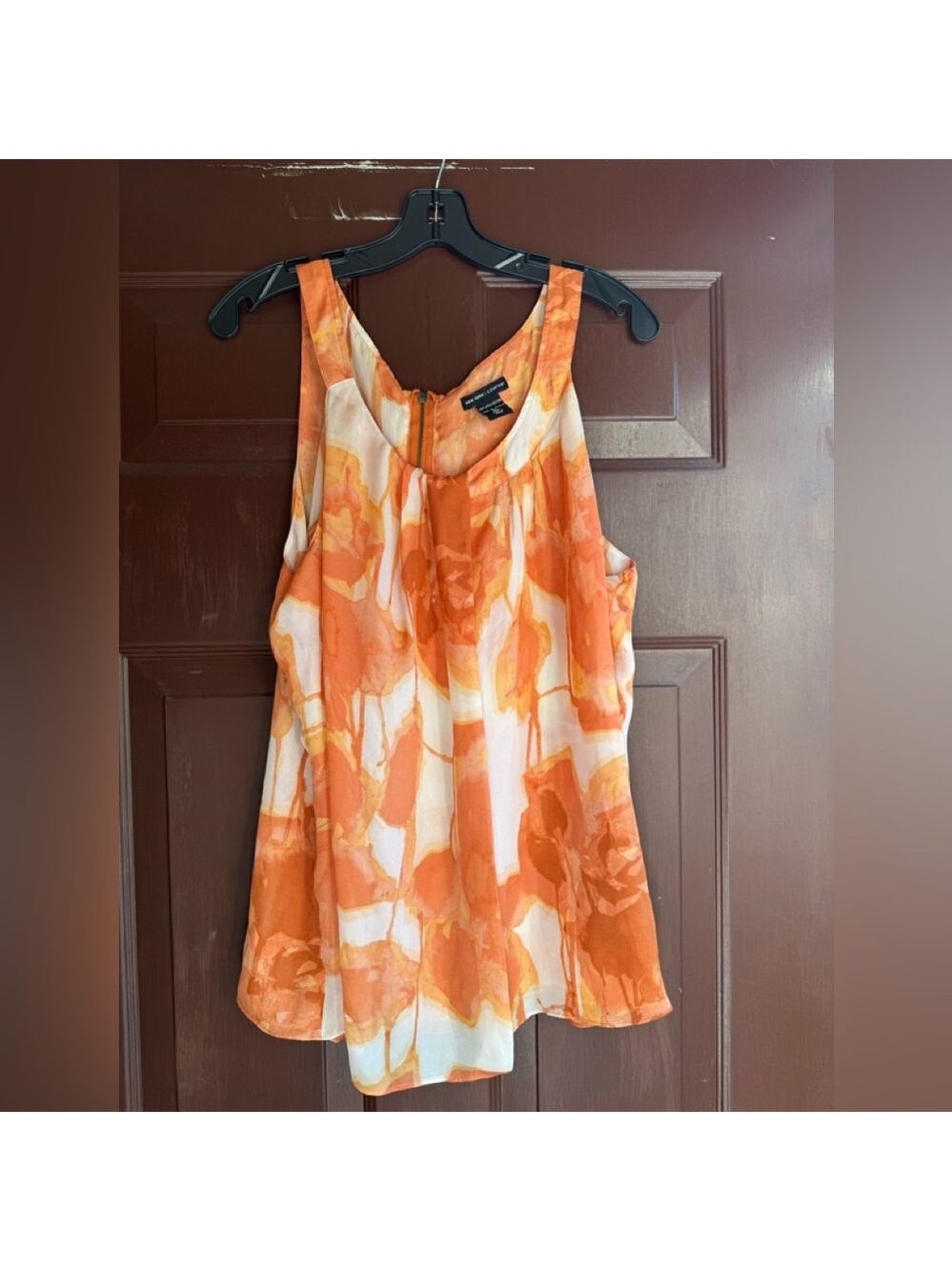 New York & Company Sheer Orange and White Sleeveless Blouse Size XL
